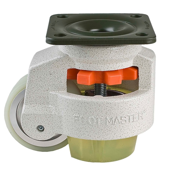 Leveling Caster, 75 mm Polyurethane Wheel, 95x95 mm Plate, Swivel, 800 kg Cap, PU Foot Pad, Ivory
